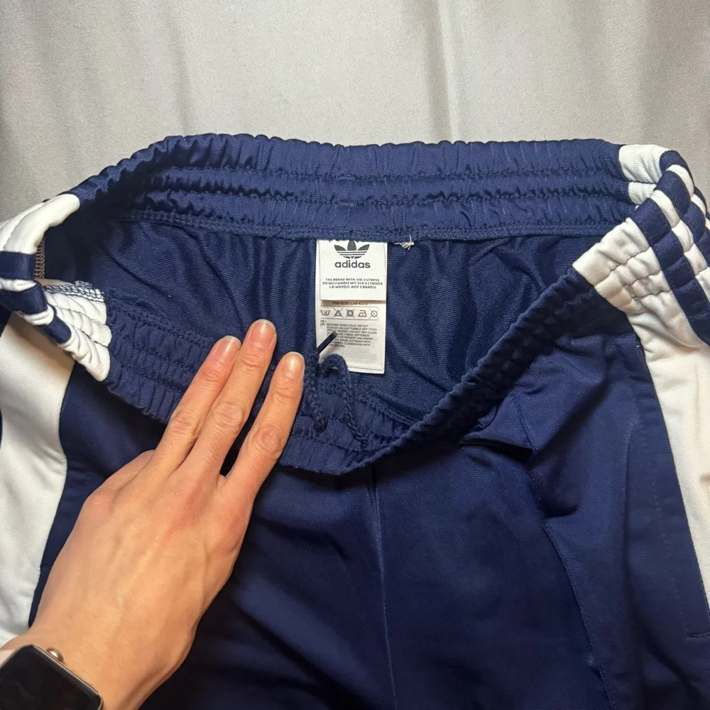 Adidas Three Stripe Side Button Athletic Pants Navy Medium - Picture 4 of 4